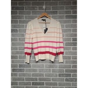 gibsonlook Women Knit Striped  V-Neck Long Sleeve Sweater Size‎ Large NWT